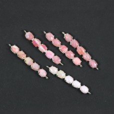 Pink Opal Gemstone Prong Five Stone Bar Double Bail Connector